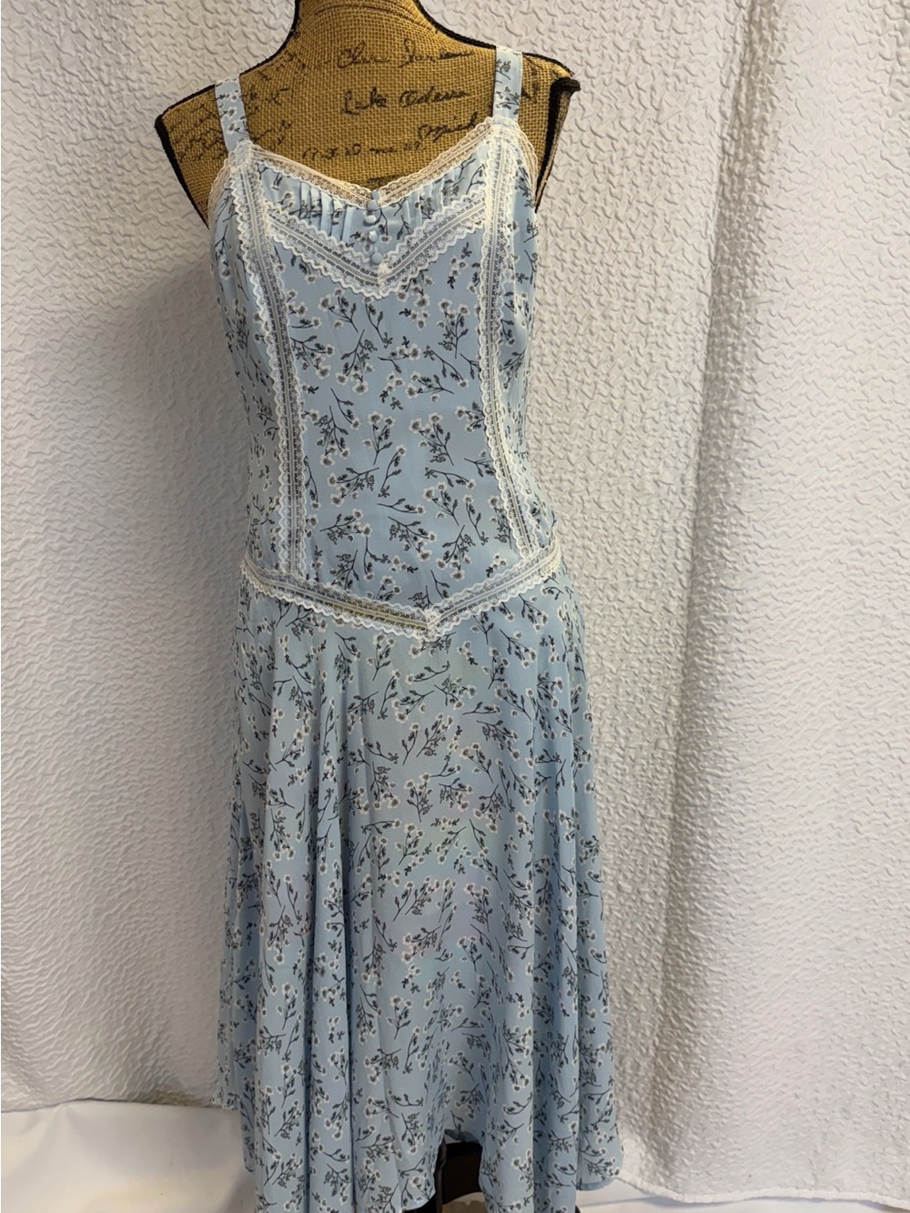 Light Blue Floral Lace-Trim Sundress